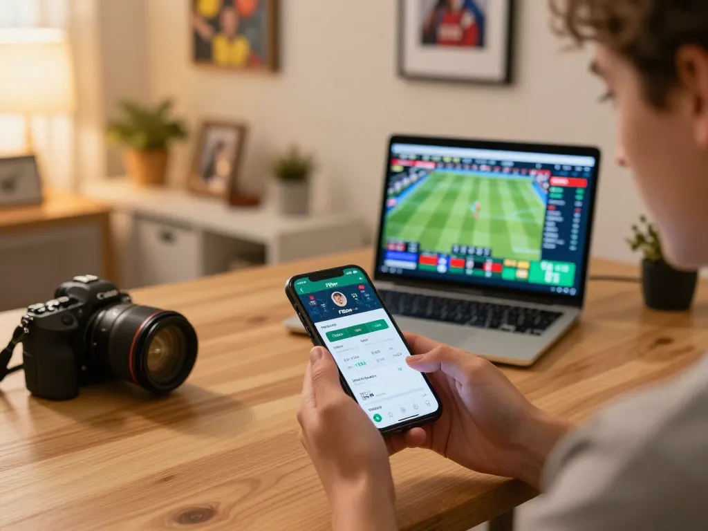 Engaging sports betting moment on F8bet app showcasing a user making bets in a lively home setting.
