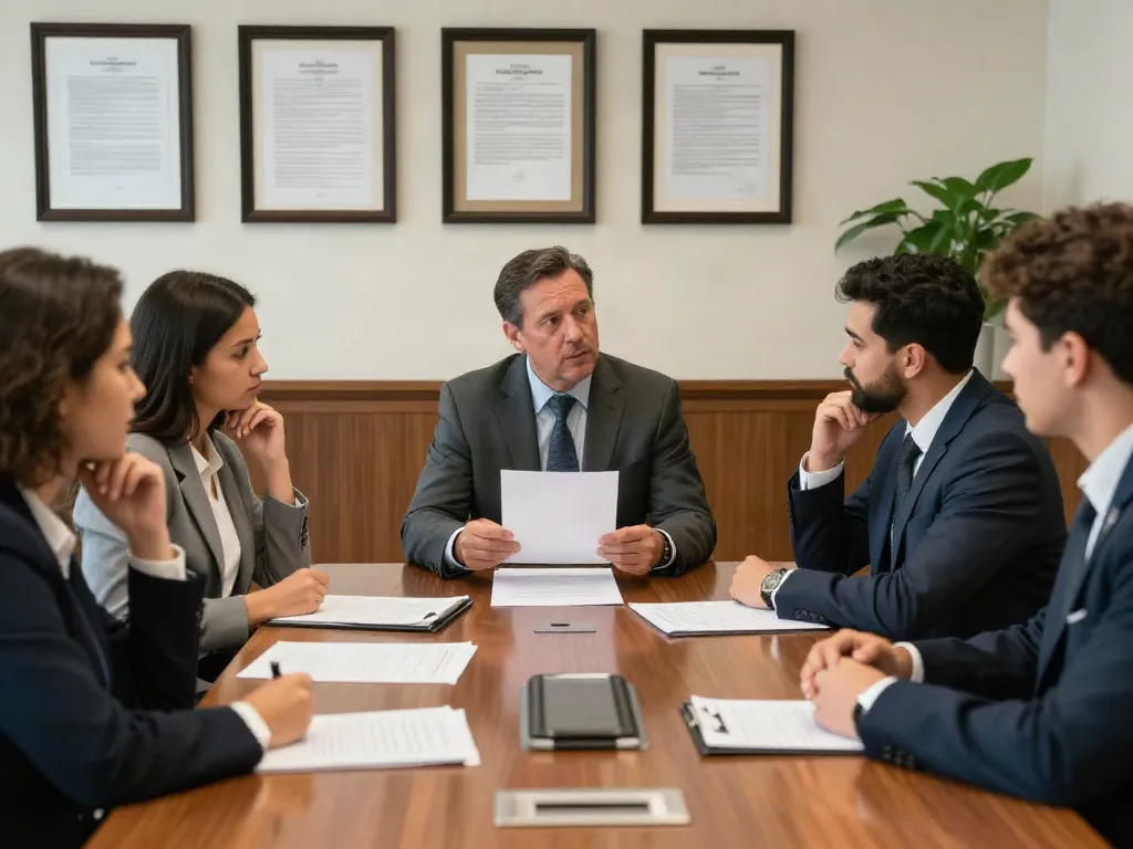 DUI court in Cherokee County GA featuring a professional legal team discussing case details in a modern conference room.