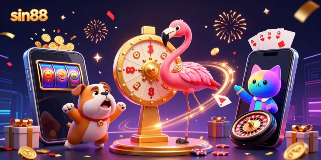 Experience the excitement with sin88's 3D casino scene featuring thrilling games and a vibrant atmosphere.