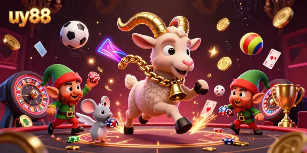 Engage in thrilling action at uy88's unique casino experience with lively characters and gaming elements.
