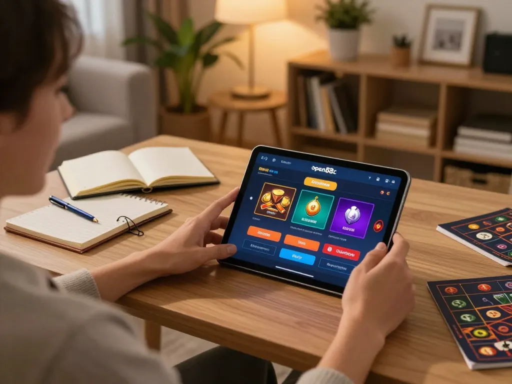 Engaging in thrilling gameplay on the open88c app from a cozy home setup, showcasing casino excitement.