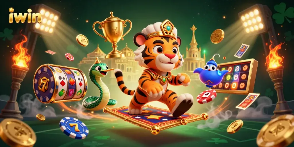 Experience iwin's thrilling slots adventure with a colorful illustration of an Arabian Nights theme.