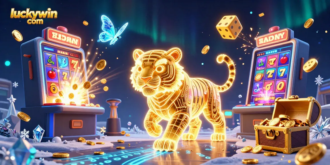 Experience thrilling gaming at luckywin com with a dazzling casino landscape and golden tiger energizing the atmosphere.