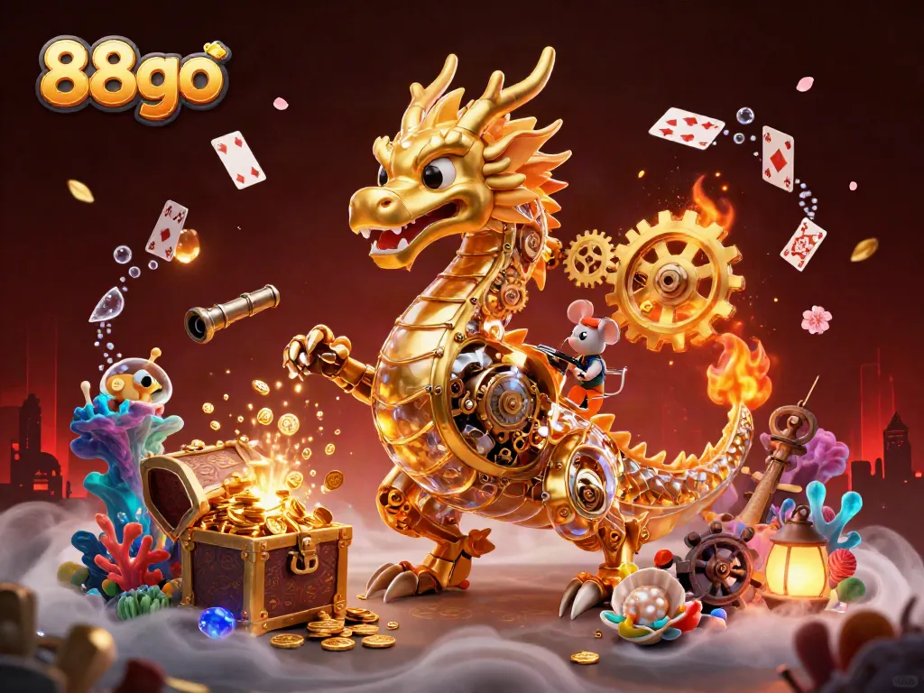 Experience the thrilling gaming atmosphere of 88go with a vibrant dragon and rich casino elements.