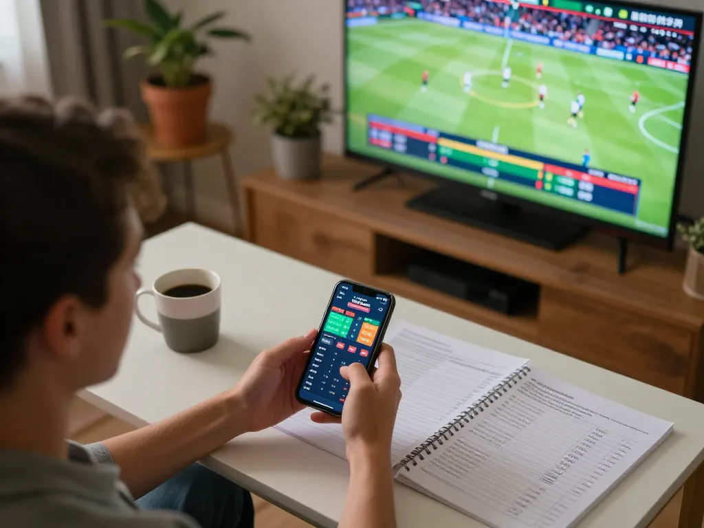 Person engaging with keonhacai8 betting app during live sports match at home