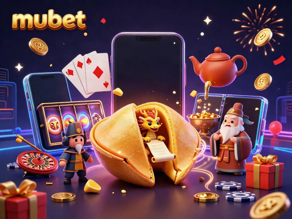 Experience thrilling excitement with mubet as a golden fortune cookie and dragon evoke captivating luck.