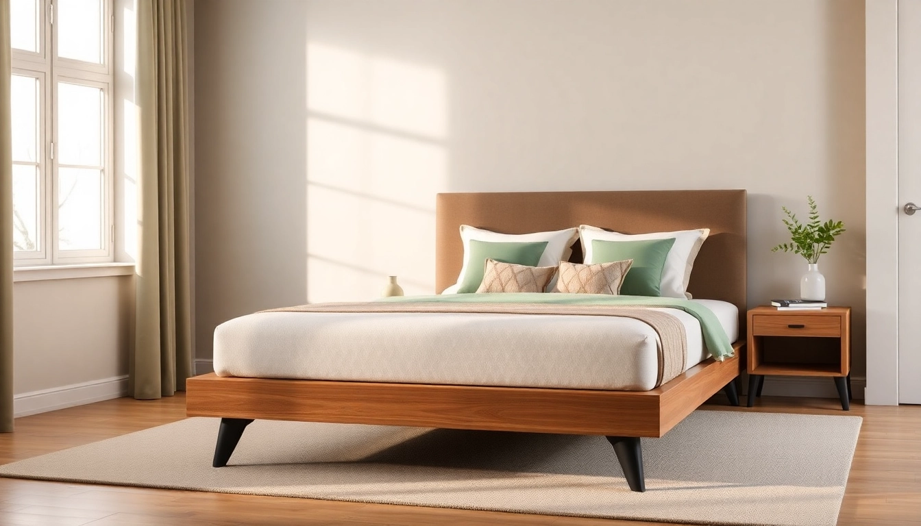 Stylish bed frame queen showcased in a serene bedroom setting, highlighting elegance and comfort.