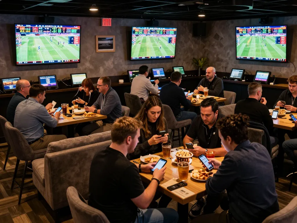 BONGDALU sports enthusiasts cheering while placing bets in a lively betting lounge