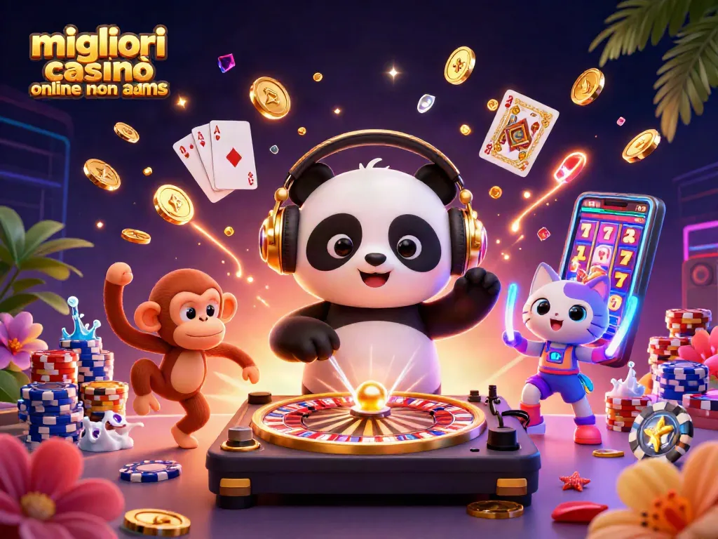 I migliori casinò online non AAMS presentano un'emozionante scena di festa con un panda DJ e un mondo di vincite