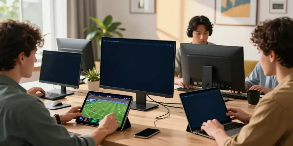 Dynamic betting scene on https://fabet.com.mx/ with people engaging in online sports betting.