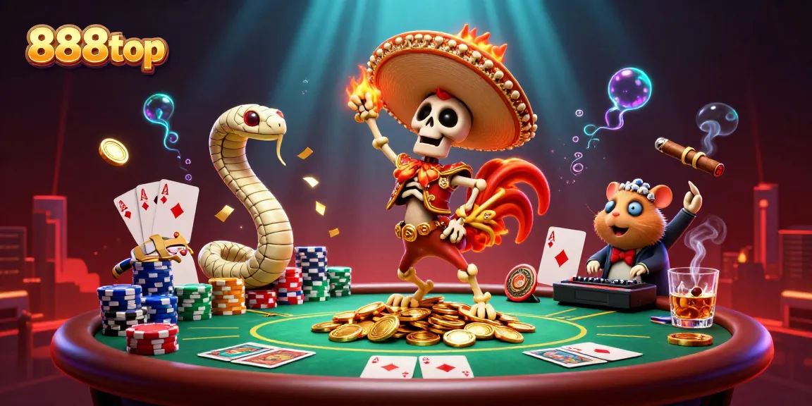 Celebrate winning moments with 888top as a skeleton mariachi rooster dances on poker chips.