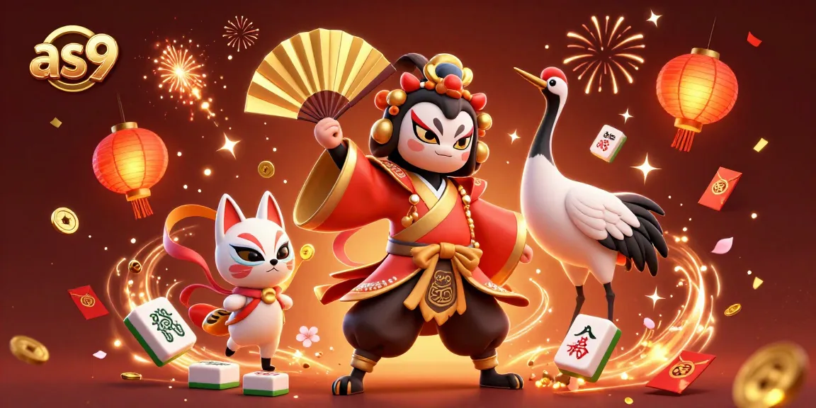 Experience the dynamic energy of as9 with this vibrant 3D casino illustration featuring kabuki warriors and festive symbols.