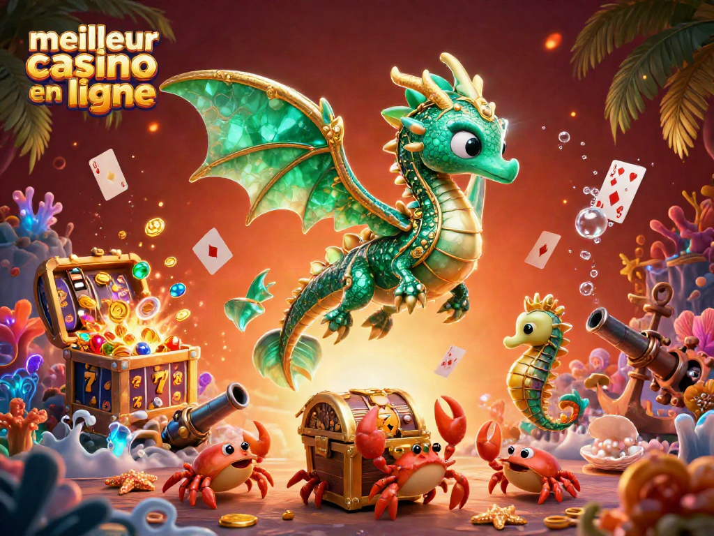Découvrez les meilleures options au meilleur casino en ligne, avec un dragon de mer illustré dans une scène ludique.