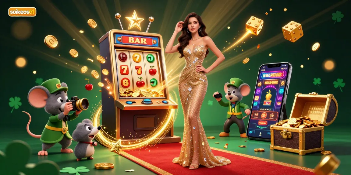 Bet on excitement with soikeoso1 as a glamorous woman poses on the red carpet surrounded by casino elements.
