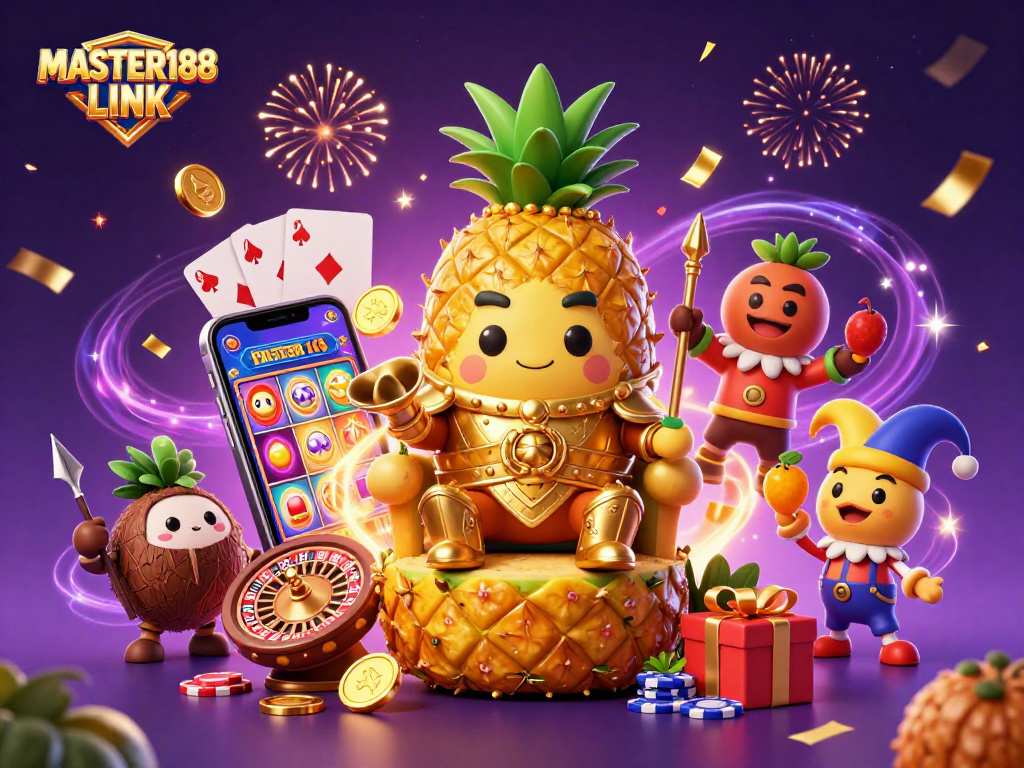 Spin and win with the dynamic scene of MASTER188 LINK showcasing vibrant casino elements and characters.