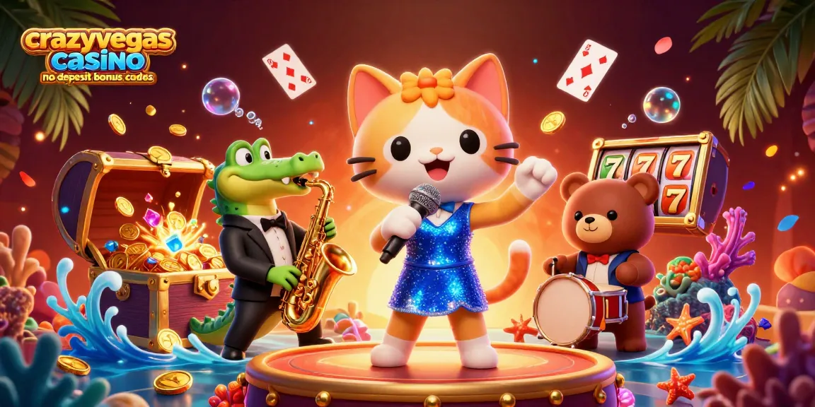 Engage with crazyvegas casino no deposit bonus codes in this vibrant illustration of a cat singer, crocodile saxophonist, and bear drummer.