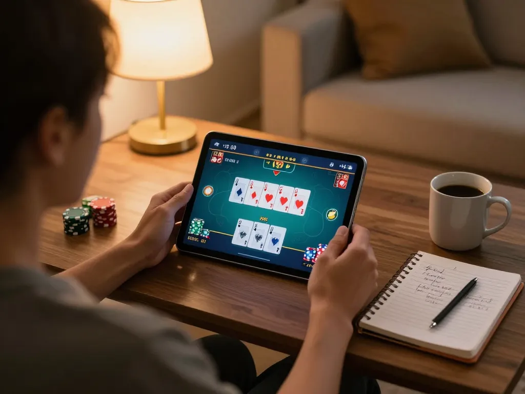 Engaging poker gameplay on f8bet's app from the comfort of home, highlighting responsible gaming