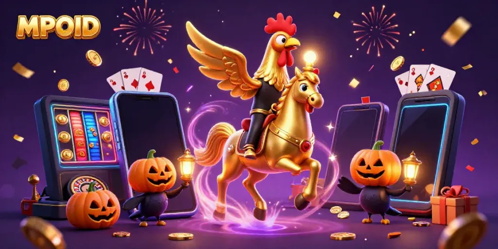 Join the adventure at MPOID with a golden rooster, illuminating the casino world filled with excitement.