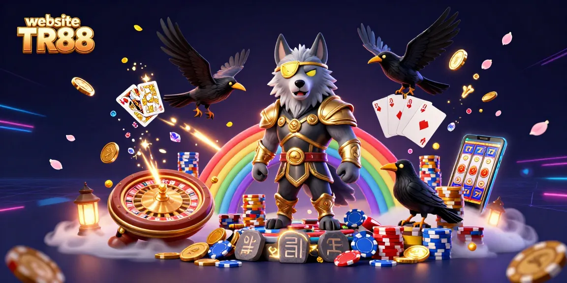 Experience thrilling games at website TR88 with captivating Norse characters in a lively casino-themed illustration.