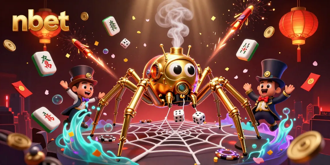 Experience nbet's thrilling adventure with a steampunk spider and gambling motifs