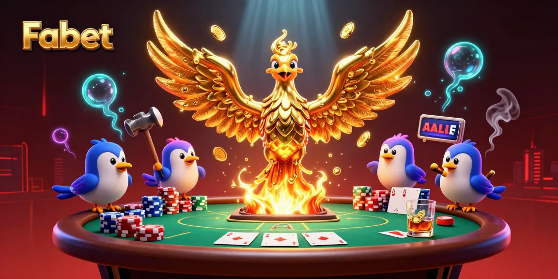 Experience Fabet's exciting gaming scene with a molten golden phoenix, poker elements, and vibrant graphics.