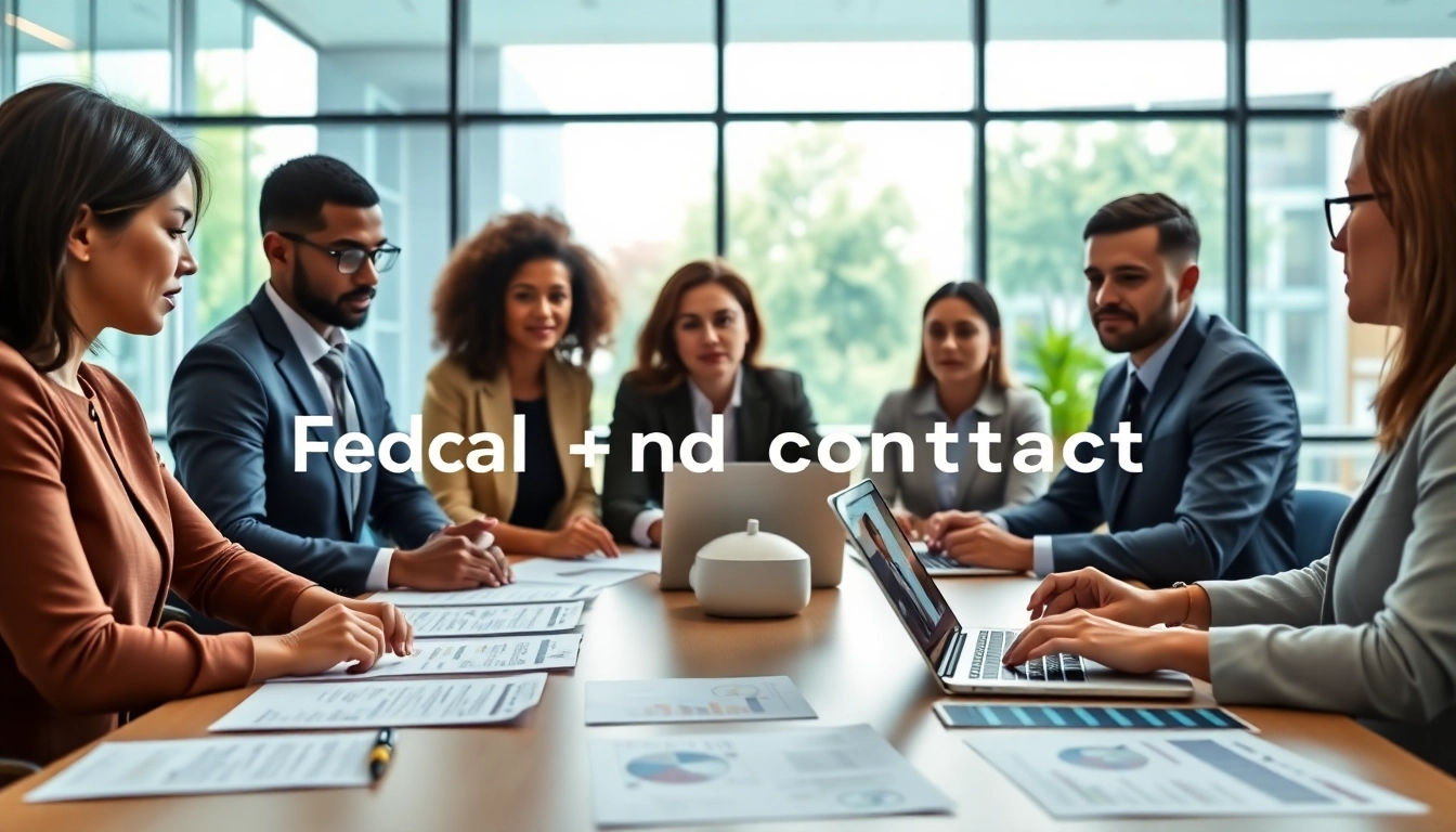 Engaging business meeting on Federal and State contracts showcasing diverse professionals collaborating effectively.