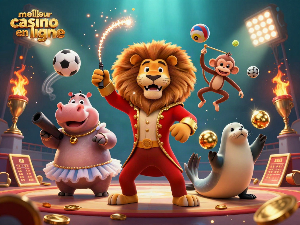 Jouez au meilleur casino en ligne avec des personnages de cirque, des jeux dynamiques et des éléments sportifs.