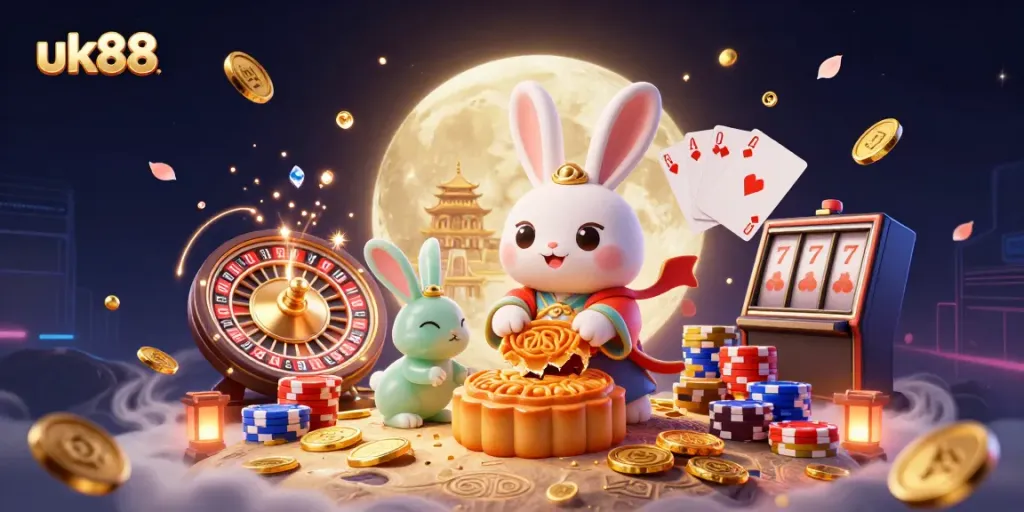 Win big with uk88 in this lively 3D casino scene featuring playful elements and exciting visuals.