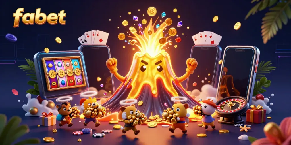 Experience the excitement of fabet's online gaming with a vibrant casino scene bursting with treasures.