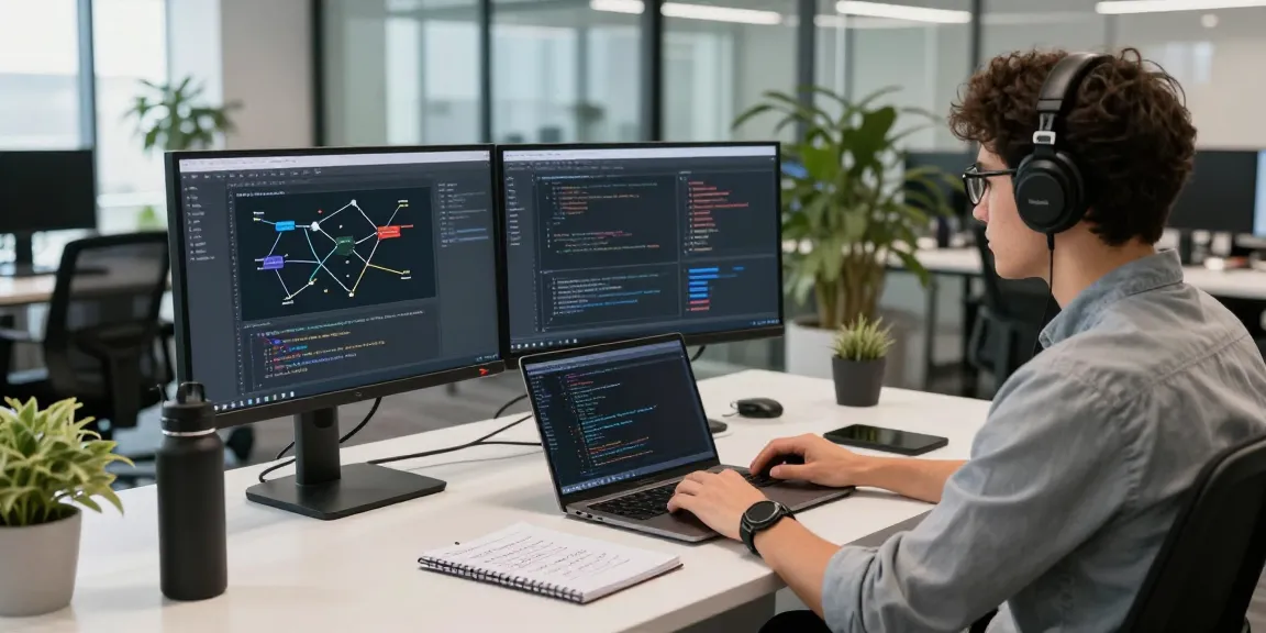Developer using usdt0 for liquidity routing in a modern tech workspace.