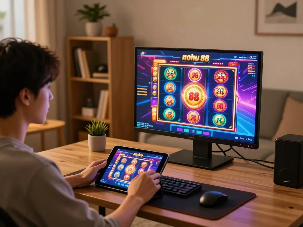 Experience thrilling nohu 88 gameplay in a modern home setup with vibrant visuals.