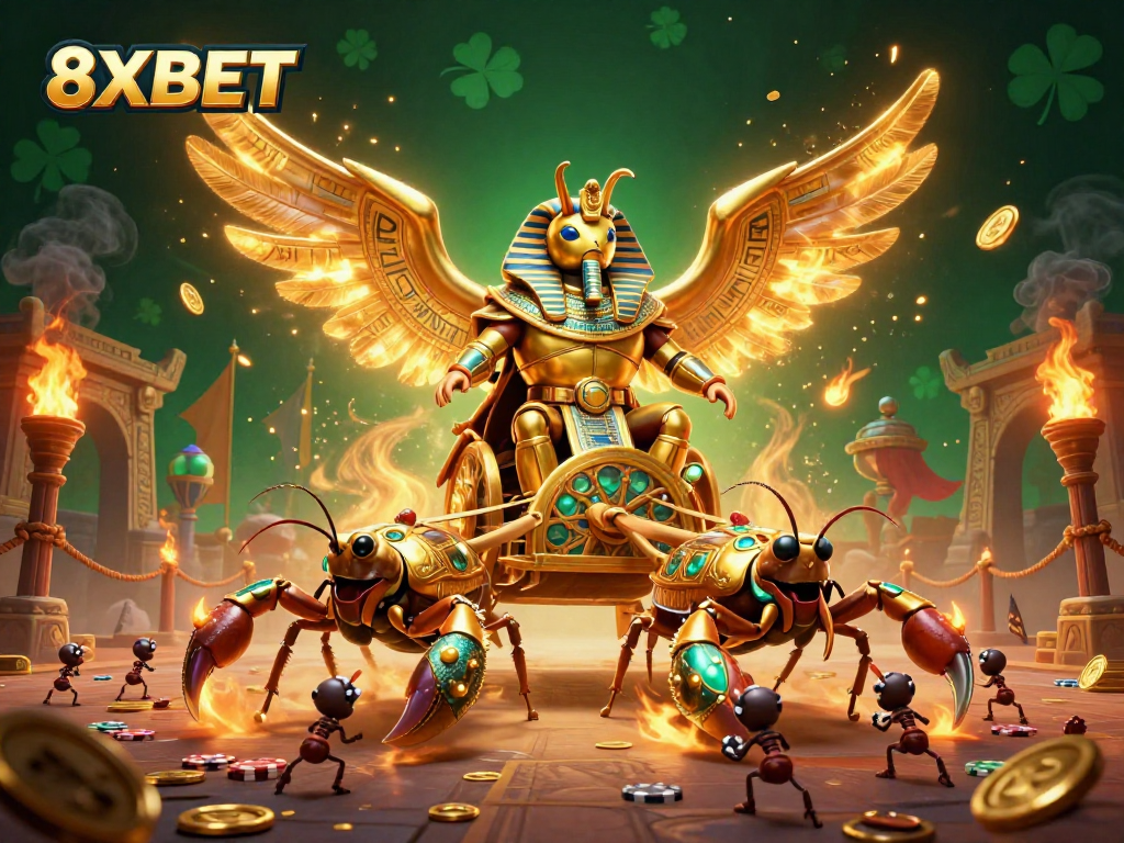 Engage with 8XBET's exciting gambling experience through vibrant characters and gaming elements.
