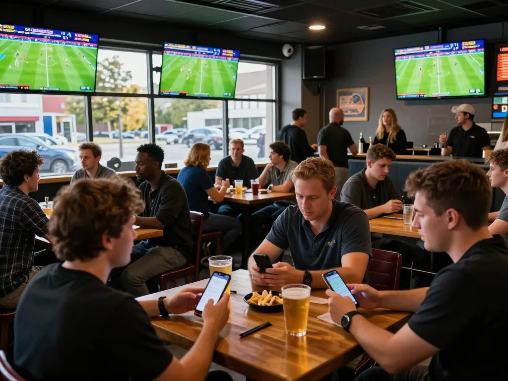 Patrons enjoying live football action at CAKHIATV, engaging in sports betting while watching matches.
