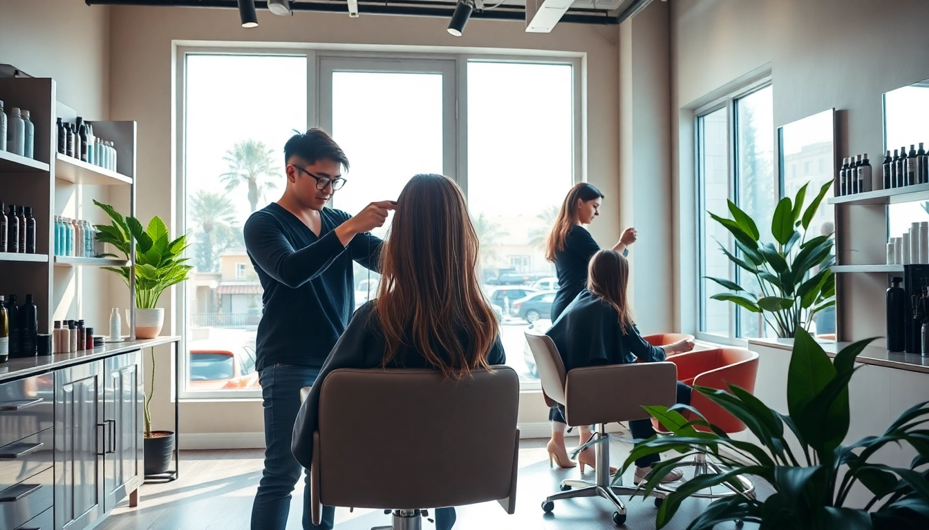 Hair salons san diego: A vibrant, professional salon scene showcasing stylists at work.