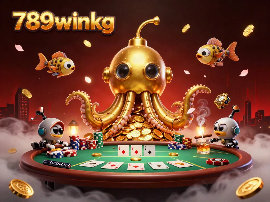 Experience the thrill of 789winkg while exploring a vibrant casino scene filled with animated characters and poker elements.