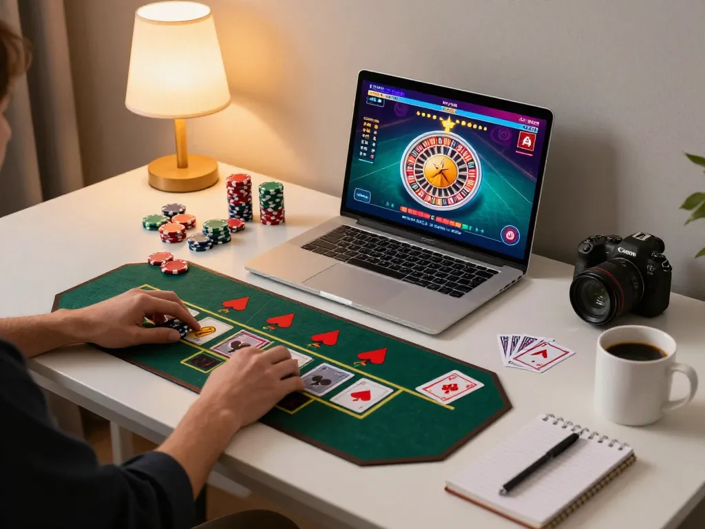 Player engaging in loto188 online roulette with colorful chips and warm home setting