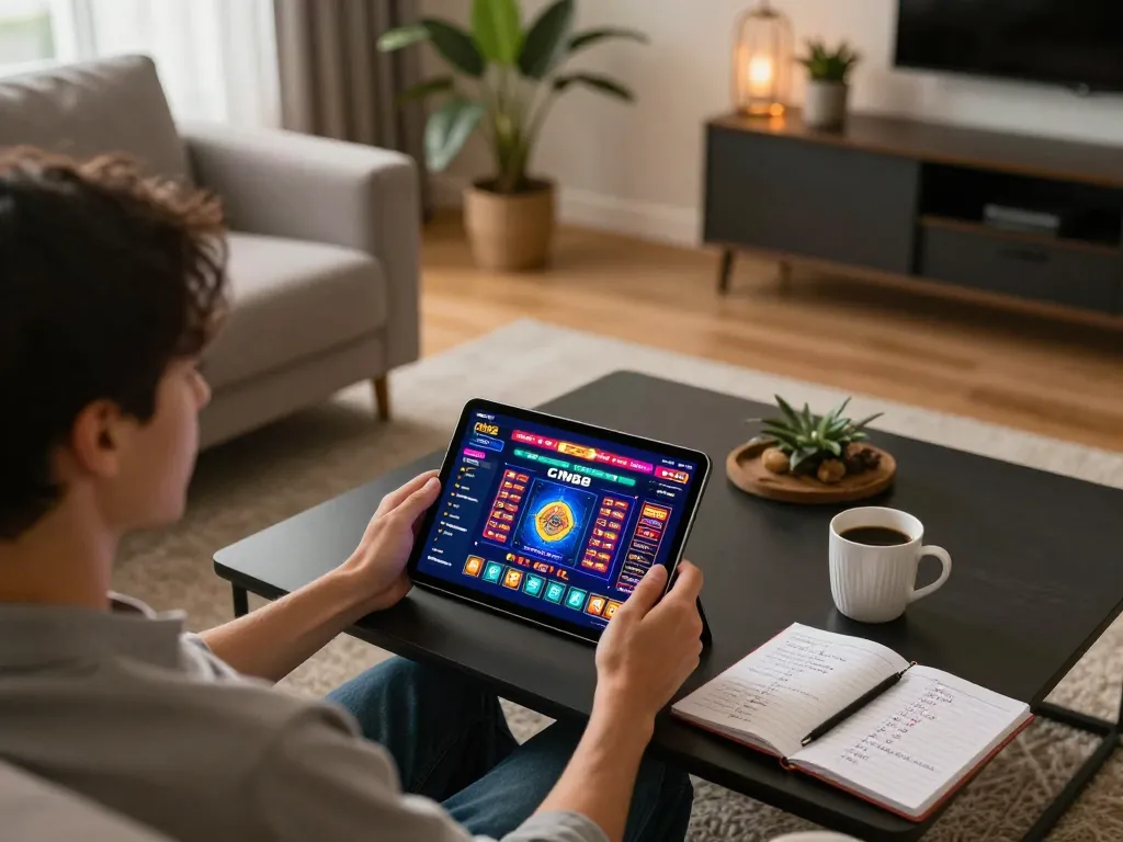 Engaging online gaming session on CM88 casino app in a modern living room setting.