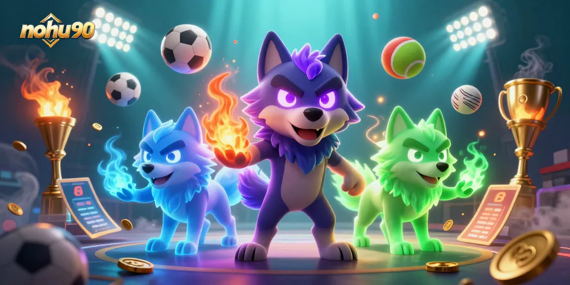 Win big with nohu90 at the sports arena, featuring dynamic betting elements and ghostly wolves.