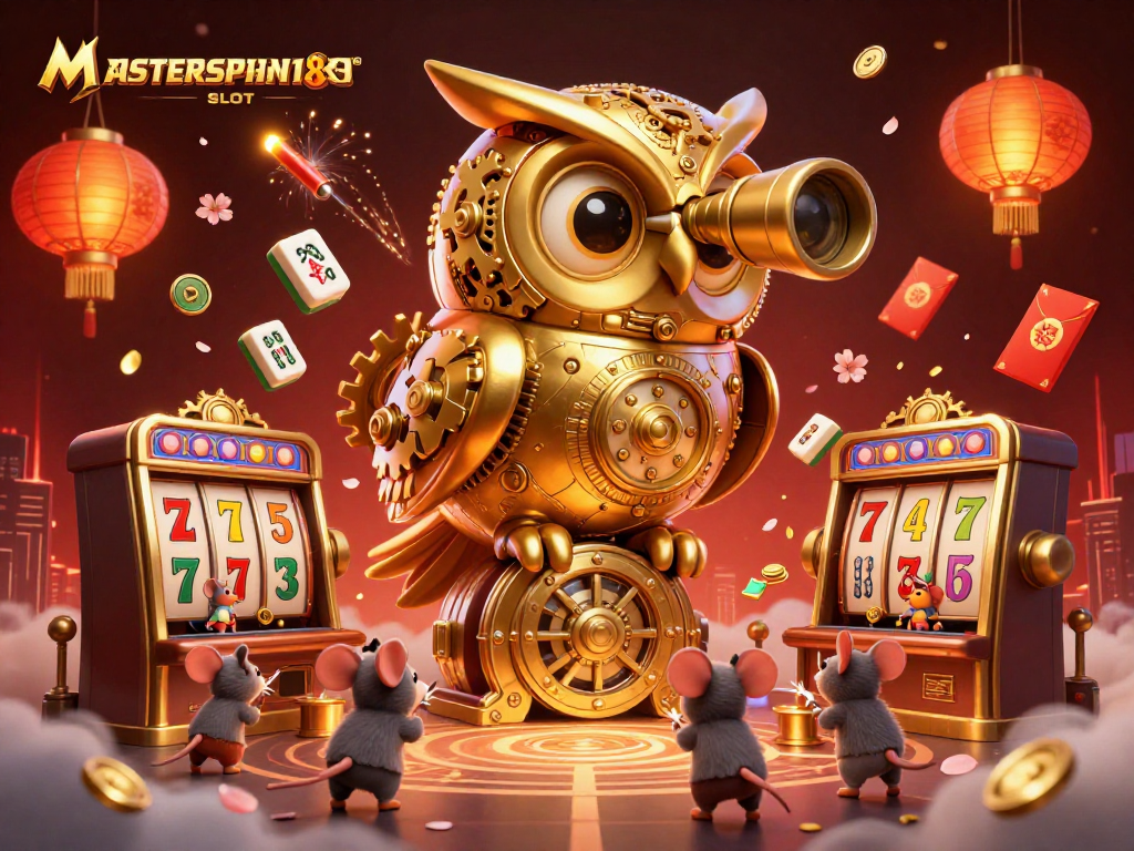 Experience the thrill of MASTERSPIN188 SLOT in a vibrant, animated casino scene filled with excitement.
