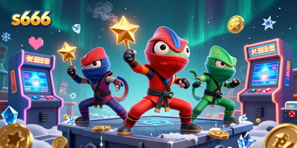 s666 chameleons engage in martial arts over colorful casino elements, showcasing vibrant gaming action.