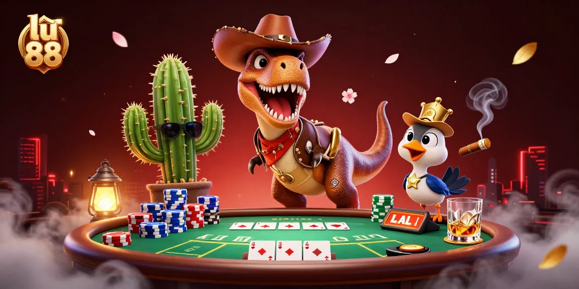 Engage in thrilling poker action at lu 88 with vibrant characters and casino elements.