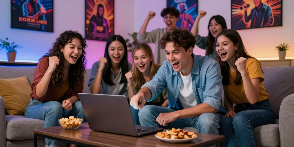 Exciting online gambling scene showcasing friends celebrating a big win while enjoying rokok88 link alternatif, surrounded by a cozy atmosphere.