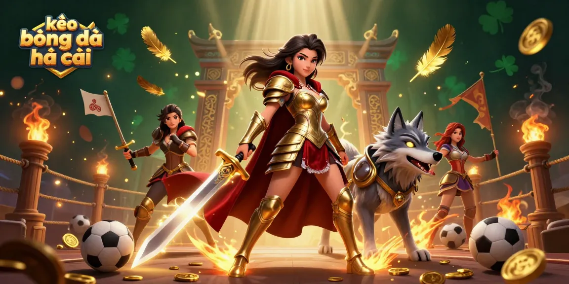 Bet on kèo bóng đá nhà cái with powerful imagery of a warrior queen and sports elements.