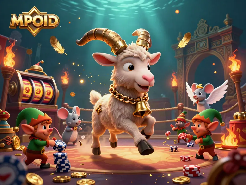 MPOID offers a dynamic holiday-horror casino scene showcasing characters amid slot reels and enchanting details.