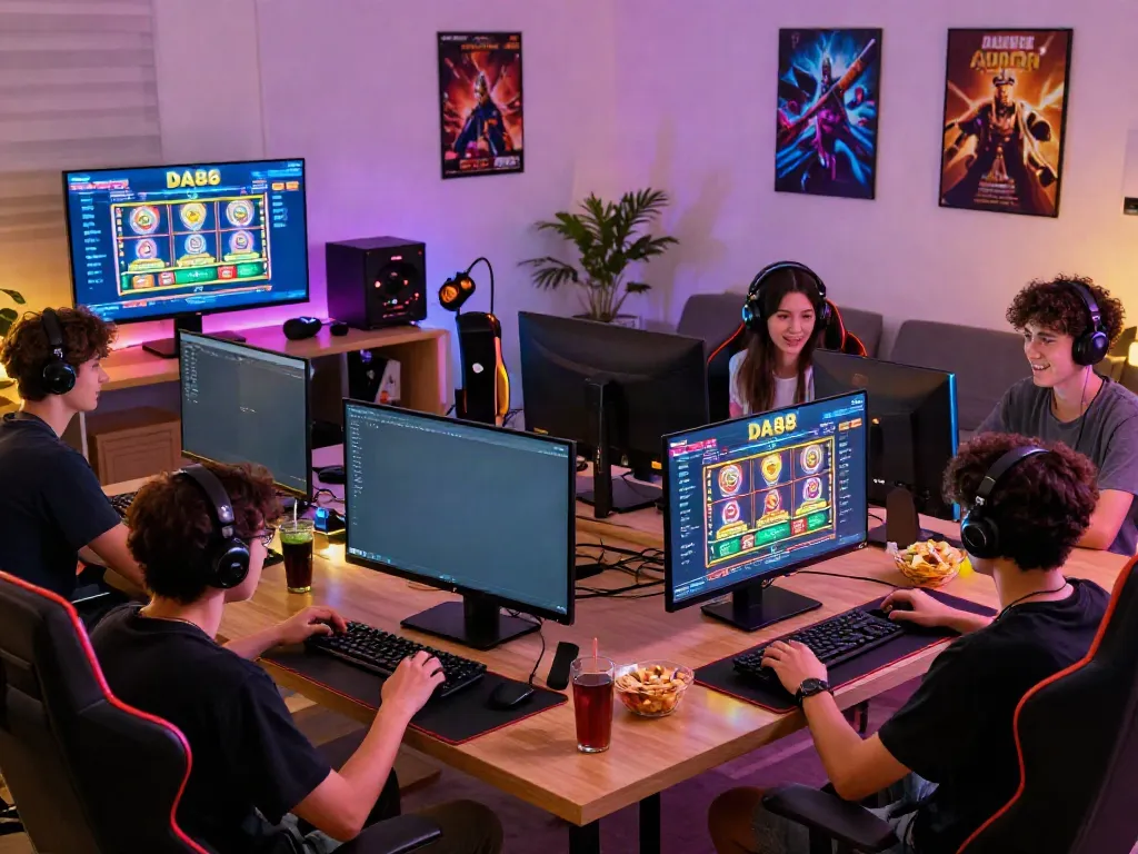 Exciting DA88 online gaming scene with players enjoying slot games and interactive atmosphere.