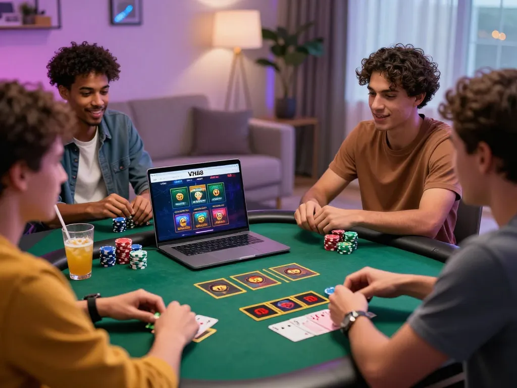 Exciting live gaming experience at VN88, showcasing friends enjoying online casino action.