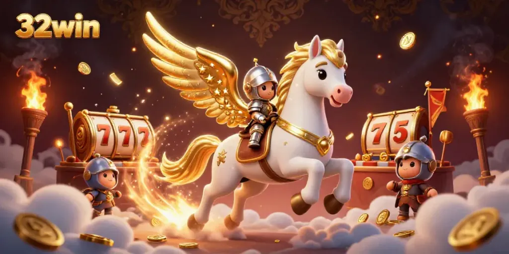 Engage with thrilling casino action themed around 32win in a vibrant, animated scene.