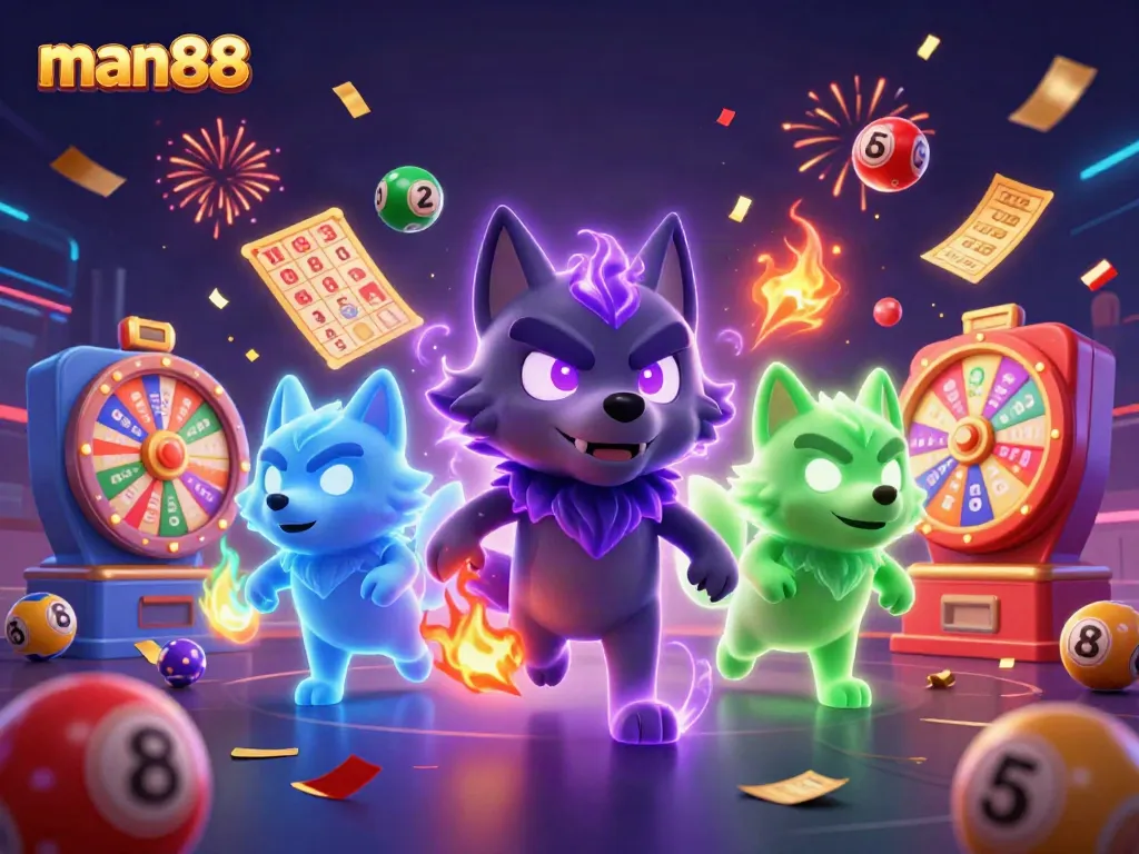 Engage with man88's dynamic gaming universe featuring thrilling lottery elements and vibrant celebrations.