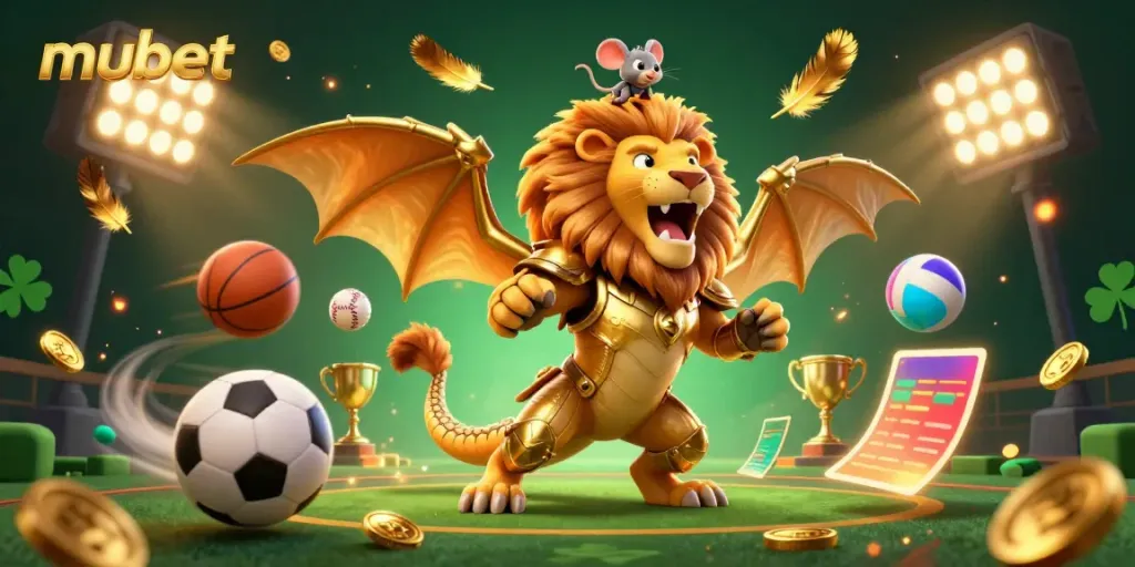 Experience thrilling sports betting with mubet's vibrant and dynamic gambling illustration, featuring exciting 3D elements.