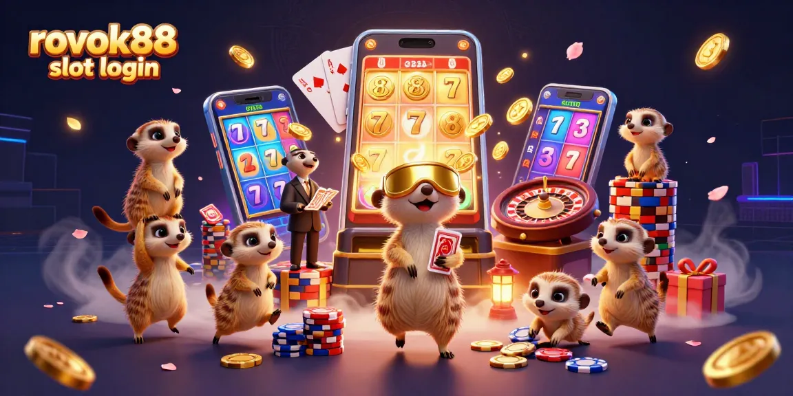 Experience thrilling gameplay with rokok88 slot login as meerkats run a lively casino operation.